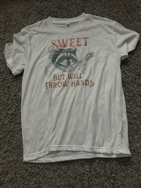 White Graphic T-Shirt with Raccoon Print
